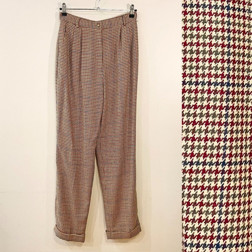 NEW Vintage 100% Wool Houndstooth Pleated Trouser tag 10, 6/S fit